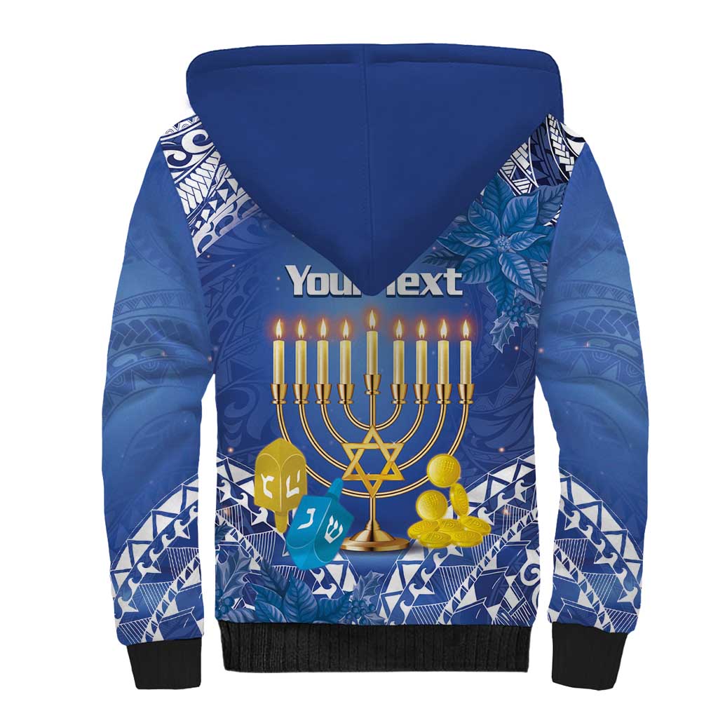 Personalised Hanukkah Jewish Festival Sherpa Hoodie It's Lit - Polynesian Pattern - Wonder Print Shop