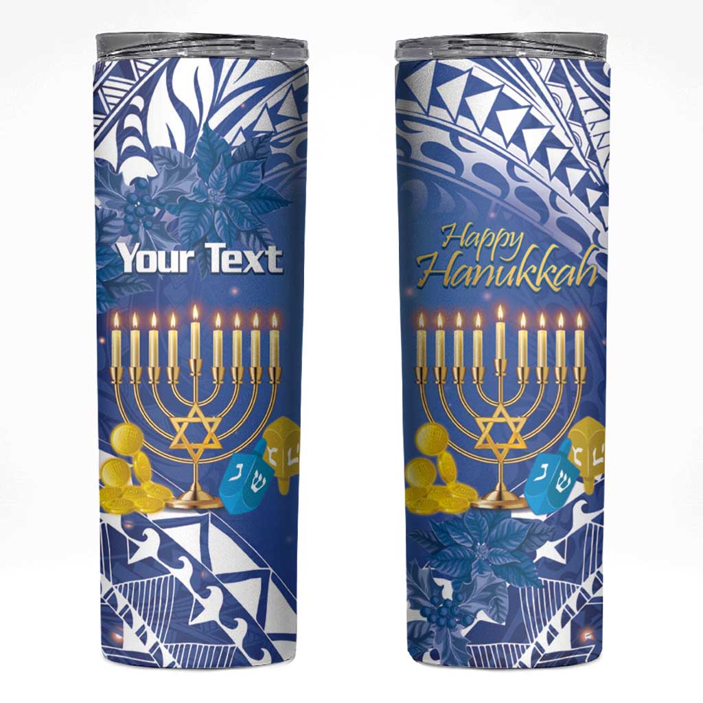 Personalised Hanukkah Jewish Festival Skinny Tumbler It's Lit - Polynesian Pattern - Wonder Print Shop