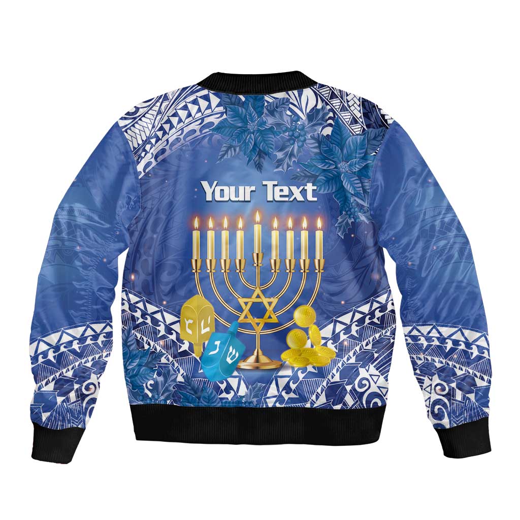 Personalised Hanukkah Jewish Festival Sleeve Zip Bomber Jacket It's Lit - Polynesian Pattern - Wonder Print Shop