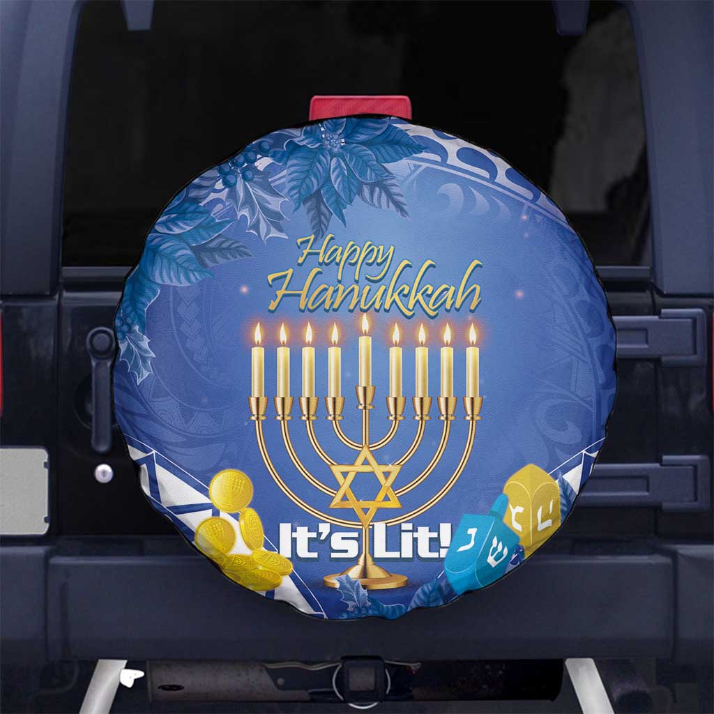 Hanukkah Jewish Festival Spare Tire Cover It's Lit - Polynesian Pattern - Wonder Print Shop