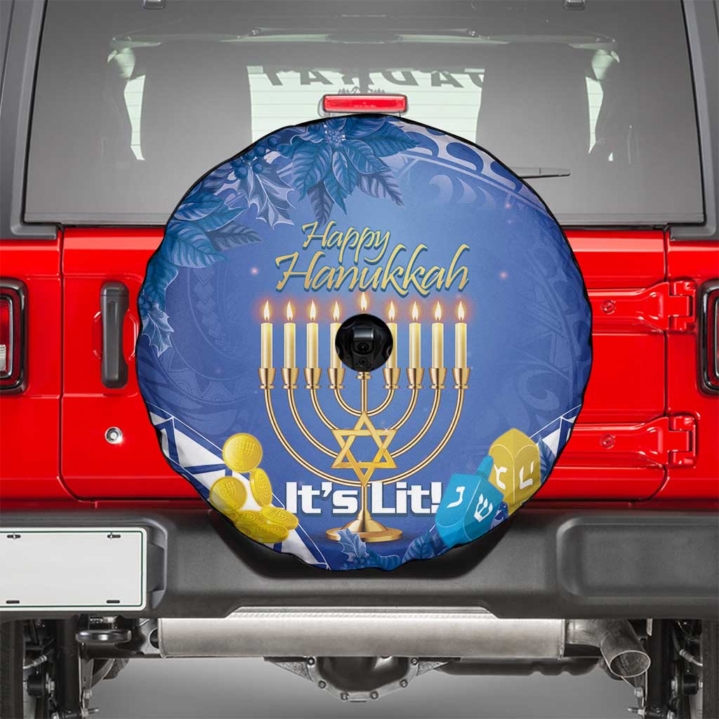Hanukkah Jewish Festival Spare Tire Cover It's Lit - Polynesian Pattern - Wonder Print Shop