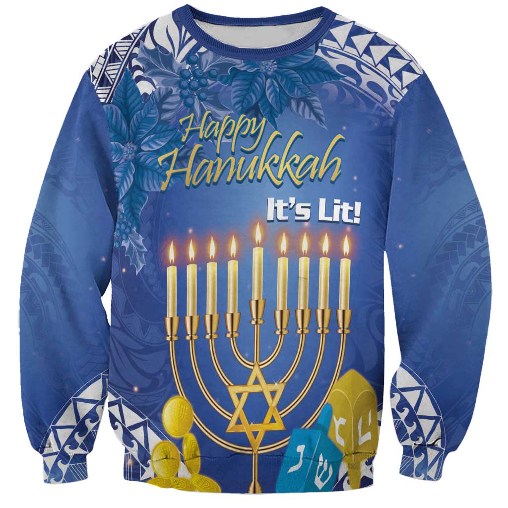Personalised Hanukkah Jewish Festival Sweatshirt It's Lit - Polynesian Pattern - Wonder Print Shop