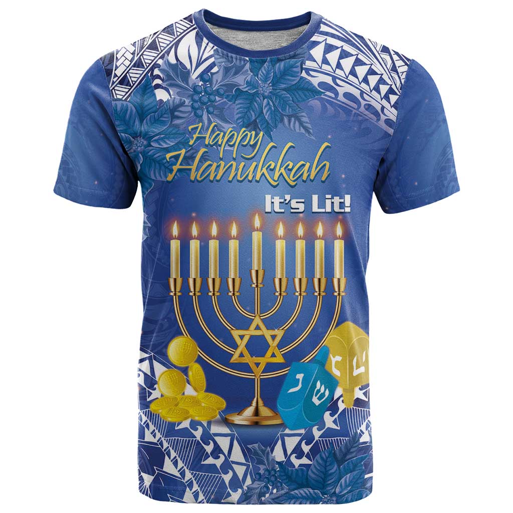 Personalised Hanukkah Jewish Festival T Shirt It's Lit - Polynesian Pattern - Wonder Print Shop
