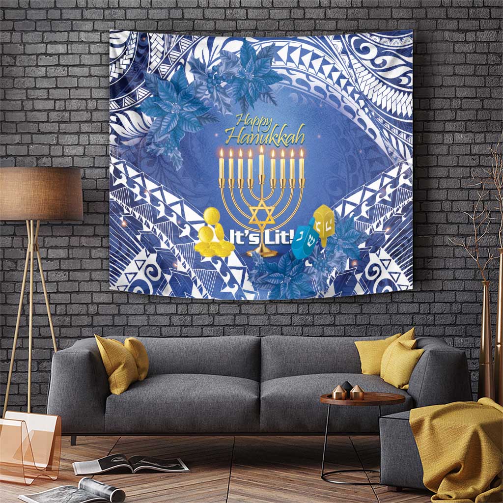Hanukkah Jewish Festival Tapestry It's Lit - Polynesian Pattern - Wonder Print Shop