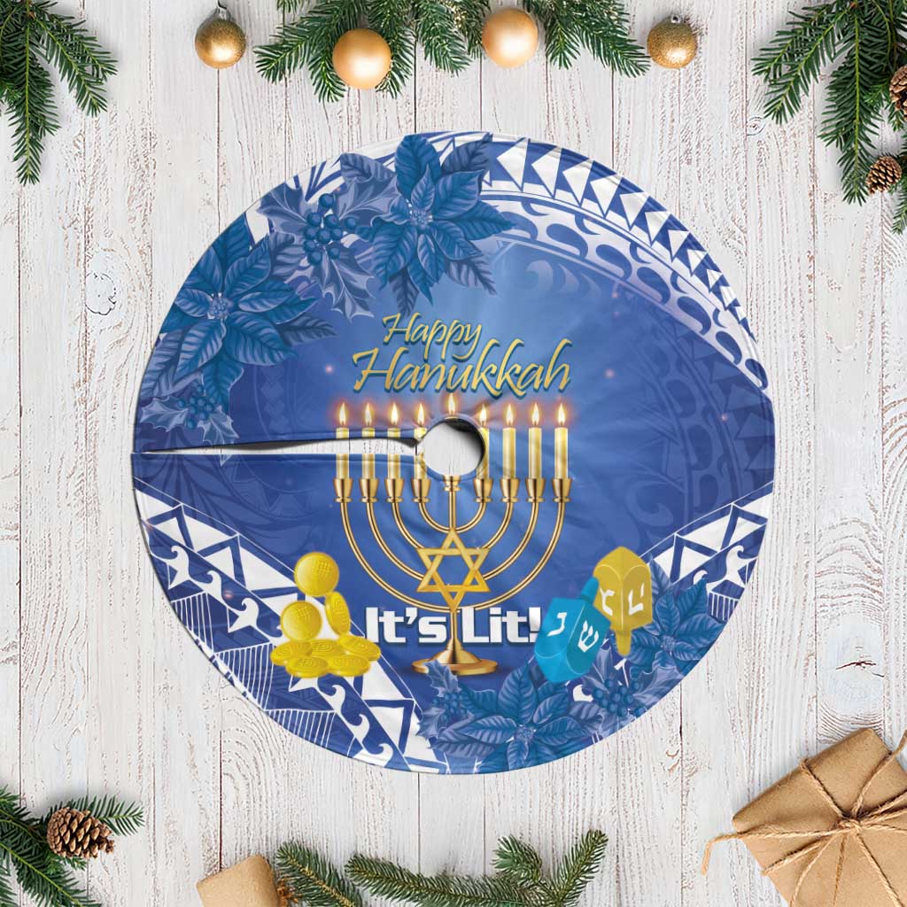 Hanukkah Jewish Festival Tree Skirt It's Lit - Polynesian Pattern - Wonder Print Shop