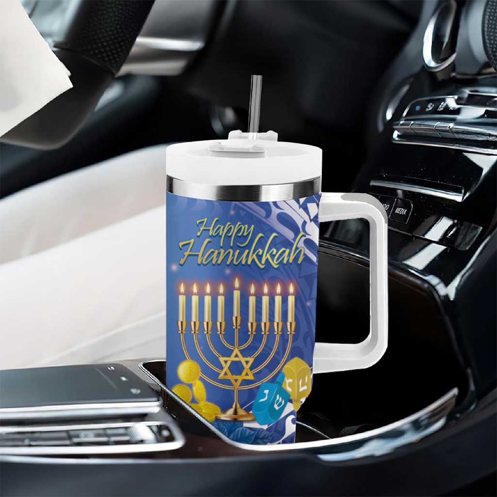 Personalised Hanukkah Jewish Festival Tumbler With Handle It's Lit - Polynesian Pattern - Wonder Print Shop