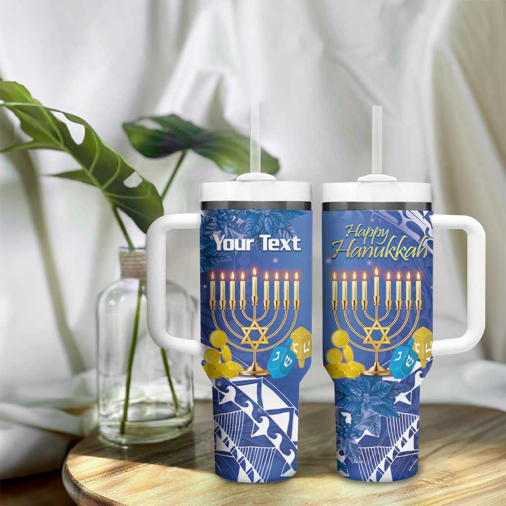 Personalised Hanukkah Jewish Festival Tumbler With Handle It's Lit - Polynesian Pattern - Wonder Print Shop
