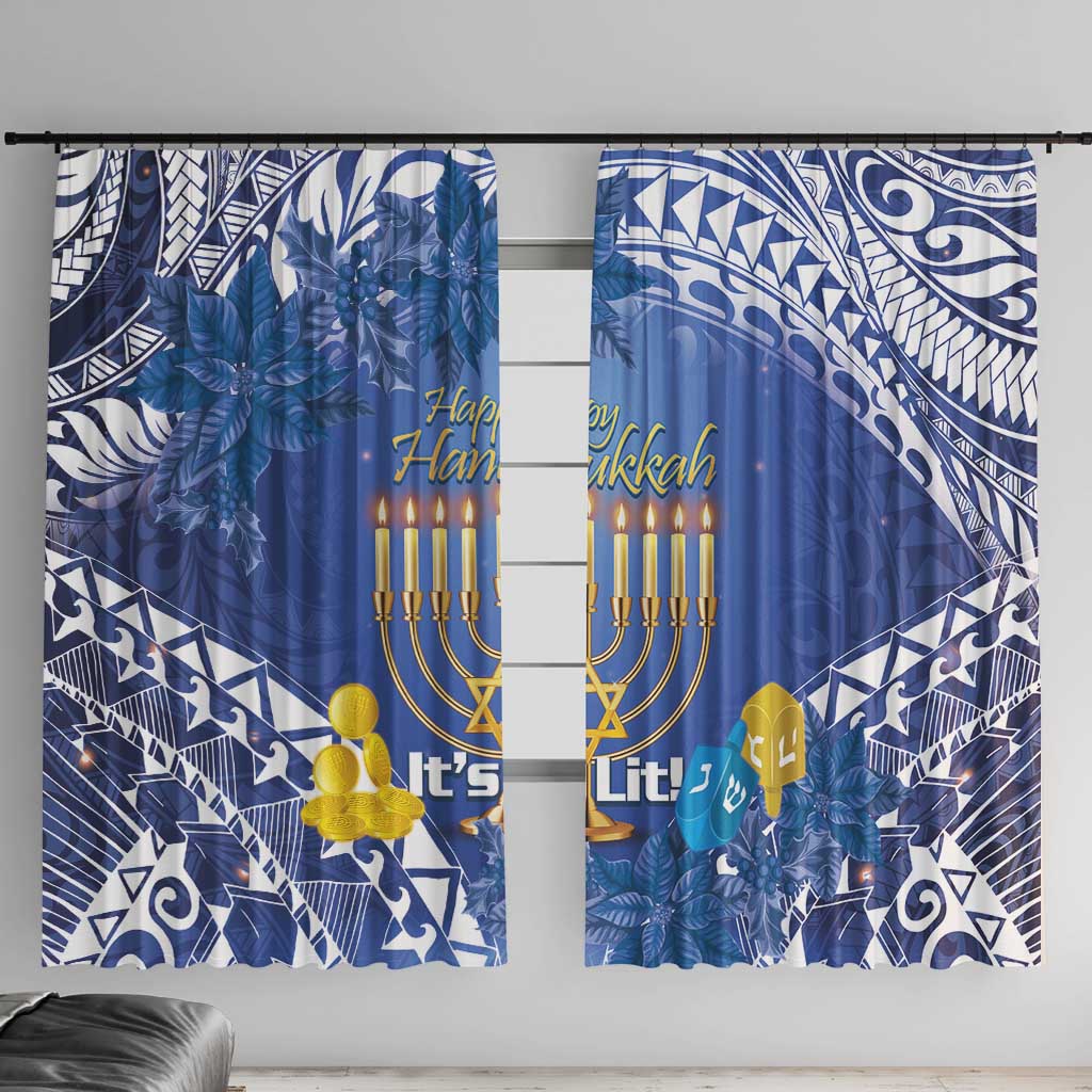 Hanukkah Jewish Festival Window Curtain It's Lit - Polynesian Pattern - Wonder Print Shop