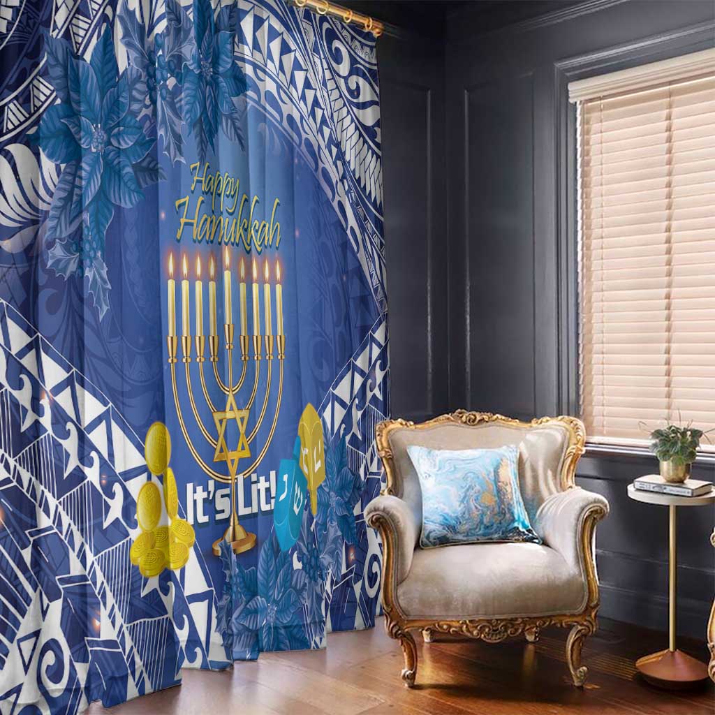 Hanukkah Jewish Festival Window Curtain It's Lit - Polynesian Pattern - Wonder Print Shop