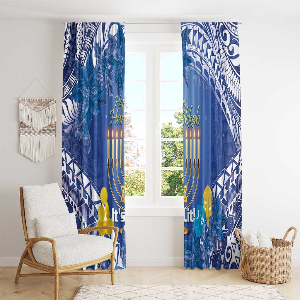 Hanukkah Jewish Festival Window Curtain It's Lit - Polynesian Pattern - Wonder Print Shop