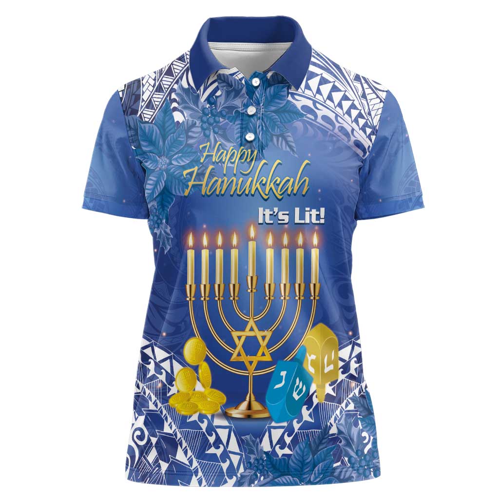 Personalised Hanukkah Jewish Festival Women Polo Shirt It's Lit - Polynesian Pattern - Wonder Print Shop