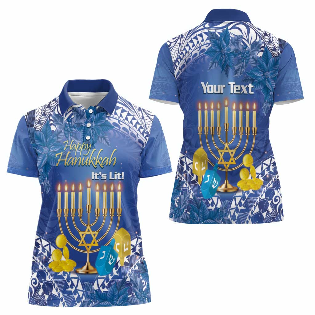 Personalised Hanukkah Jewish Festival Women Polo Shirt It's Lit - Polynesian Pattern - Wonder Print Shop