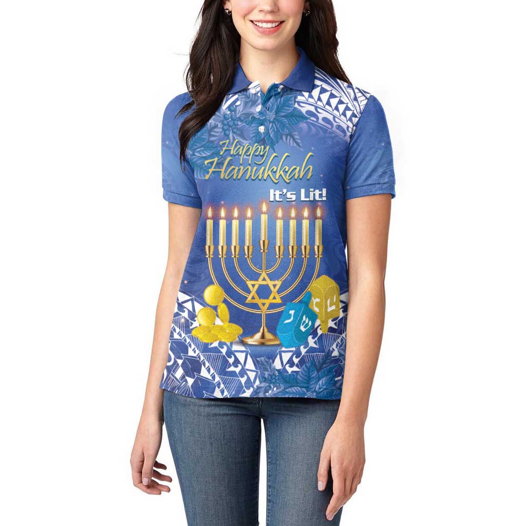 Personalised Hanukkah Jewish Festival Women Polo Shirt It's Lit - Polynesian Pattern - Wonder Print Shop