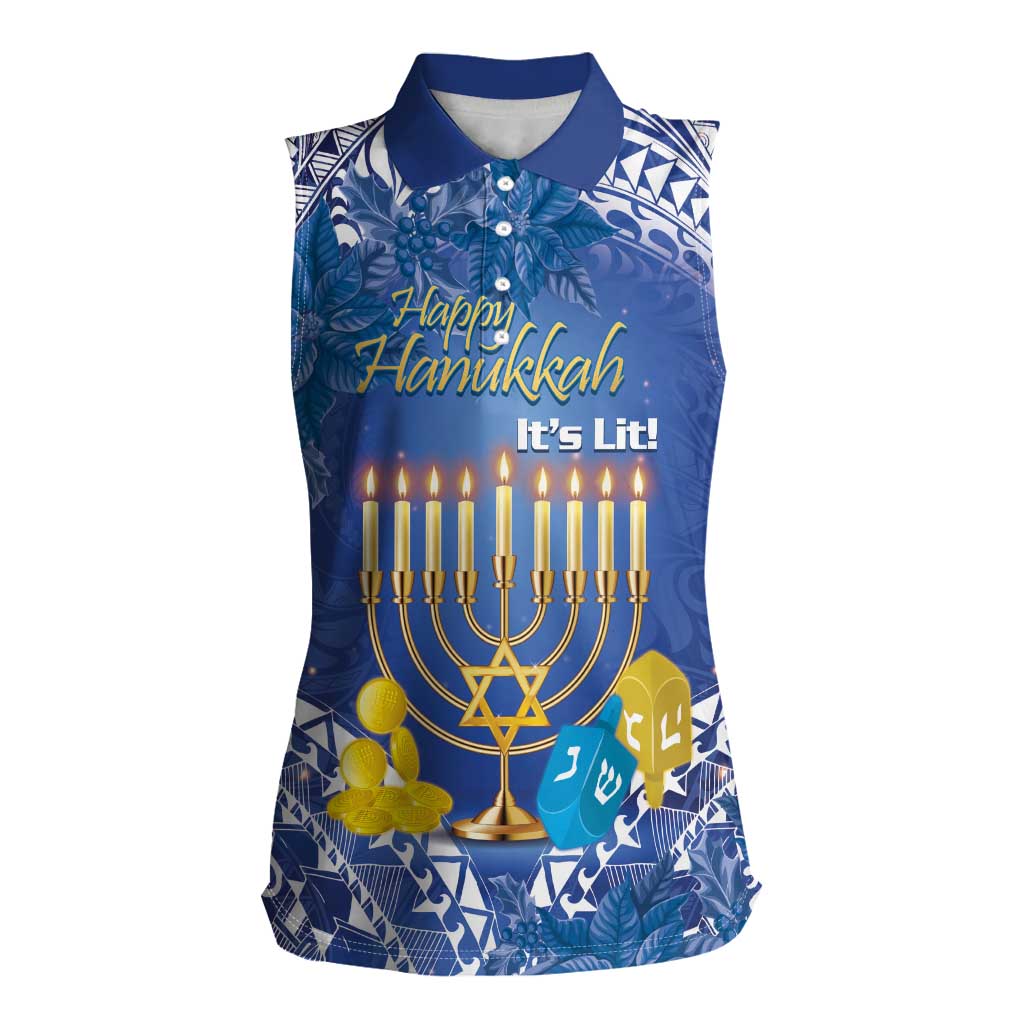 Personalised Hanukkah Jewish Festival Women Sleeveless Polo Shirt It's Lit - Polynesian Pattern - Wonder Print Shop