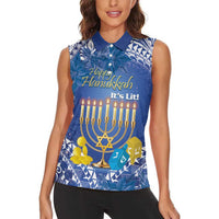 Personalised Hanukkah Jewish Festival Women Sleeveless Polo Shirt It's Lit - Polynesian Pattern - Wonder Print Shop