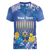 Personalised Hanukkah Jewish Festival Women V-Neck T-Shirt It's Lit - Polynesian Pattern - Wonder Print Shop