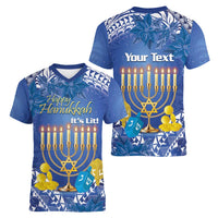 Personalised Hanukkah Jewish Festival Women V-Neck T-Shirt It's Lit - Polynesian Pattern - Wonder Print Shop
