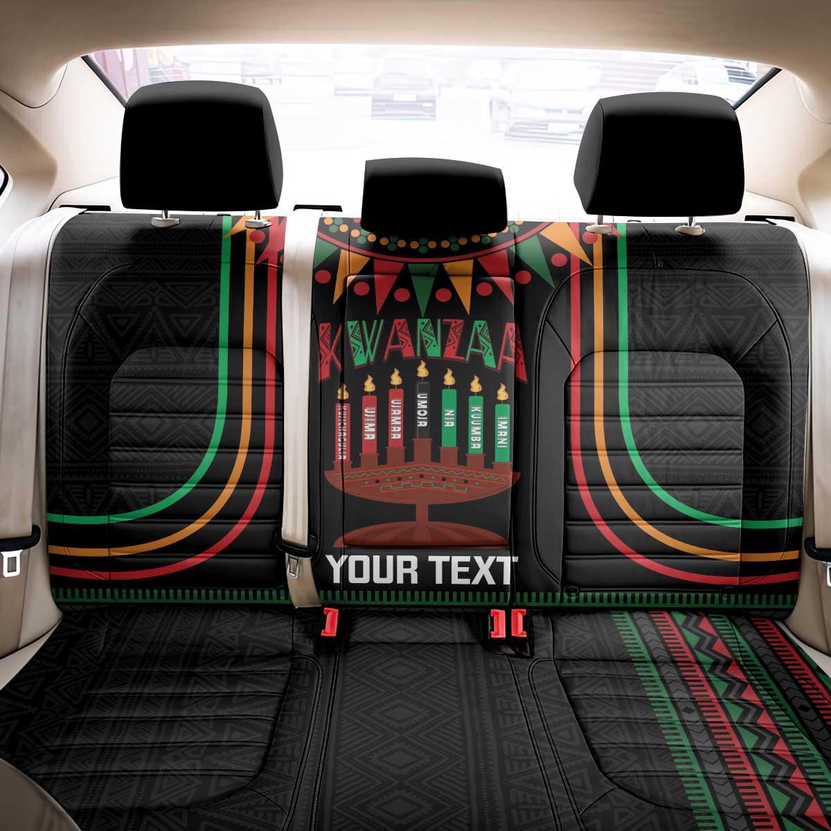 Personalized African-American Kwanzaa Back Car Seat Cover Kinara Candles African Pattern - Wonder Print Shop