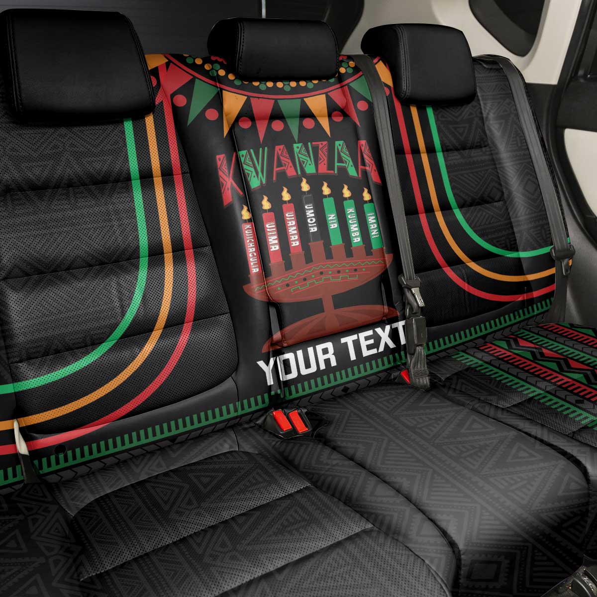 Personalized African-American Kwanzaa Back Car Seat Cover Kinara Candles African Pattern - Wonder Print Shop