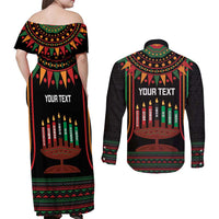 Personalized African-American Kwanzaa Couples Matching Off Shoulder Maxi Dress and Long Sleeve Button Shirt Kinara Candles African Pattern - Wonder Print Shop