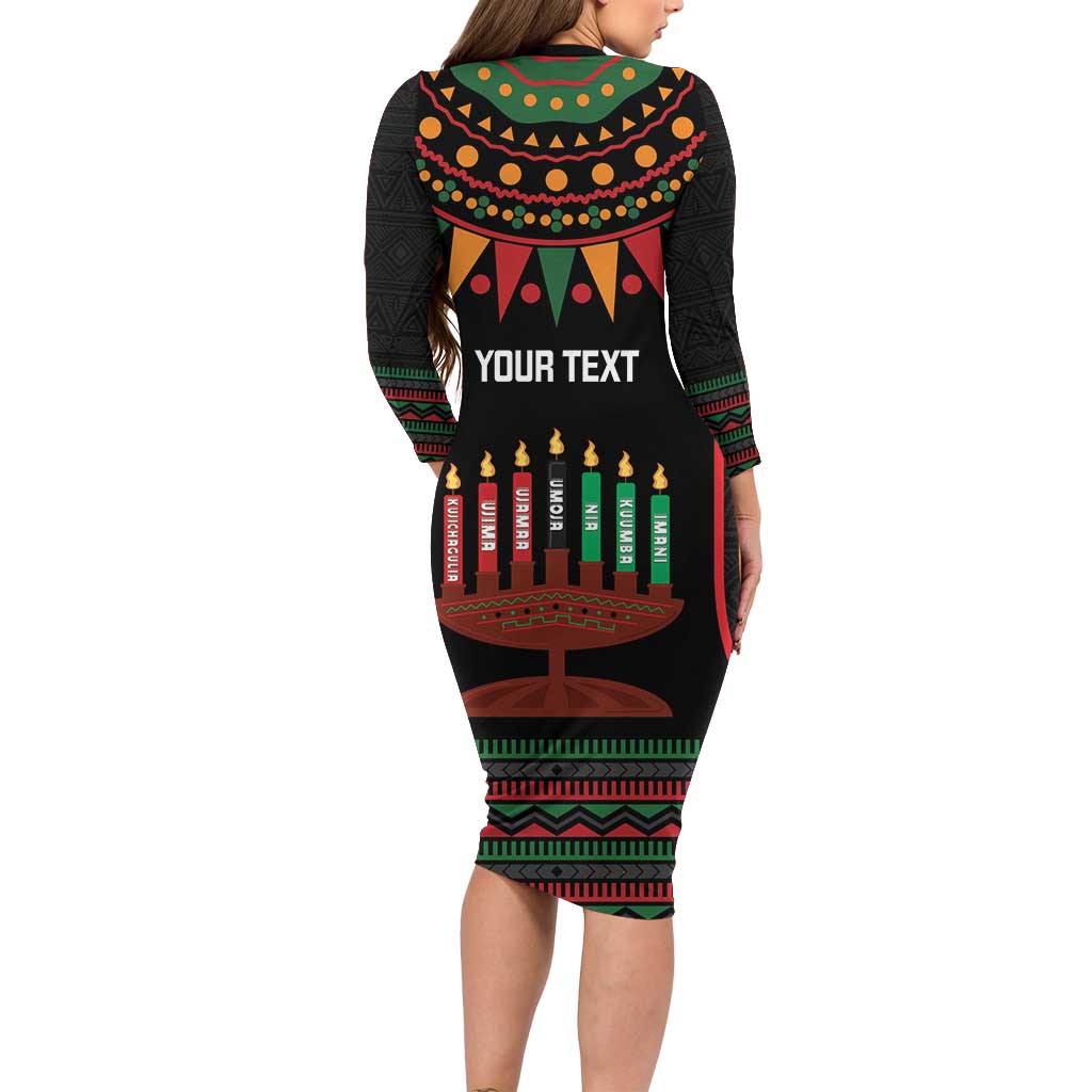 Personalized African-American Kwanzaa Family Matching Long Sleeve Bodycon Dress and Hawaiian Shirt Kinara Candles African Pattern - Wonder Print Shop