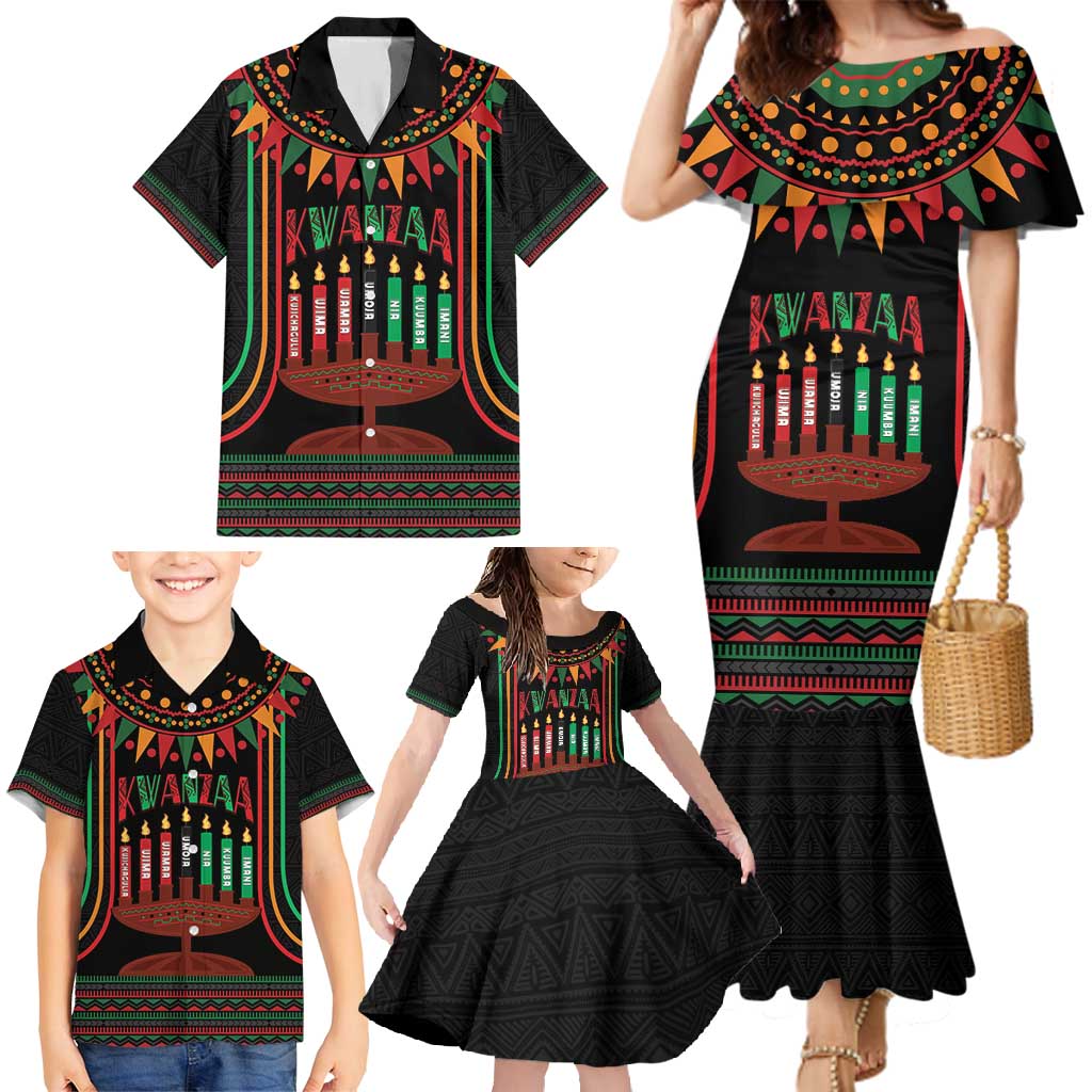 Personalized African-American Kwanzaa Family Matching Mermaid Dress and Hawaiian Shirt Kinara Candles African Pattern - Wonder Print Shop