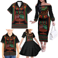 Personalized African-American Kwanzaa Family Matching Off The Shoulder Long Sleeve Dress and Hawaiian Shirt Kinara Candles African Pattern - Wonder Print Shop
