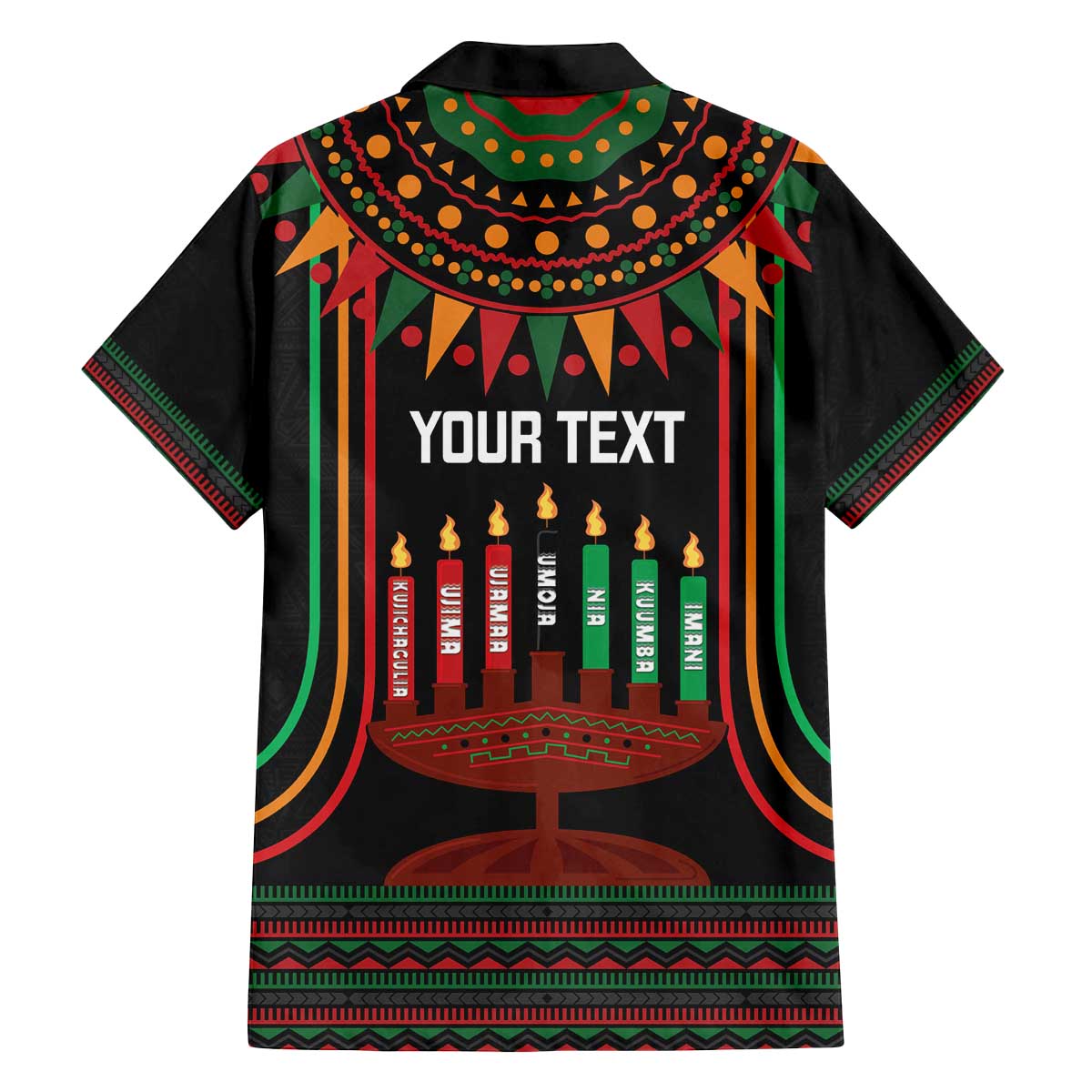 Personalized African-American Kwanzaa Family Matching Off The Shoulder Long Sleeve Dress and Hawaiian Shirt Kinara Candles African Pattern - Wonder Print Shop