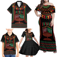 Personalized African-American Kwanzaa Family Matching Off Shoulder Maxi Dress and Hawaiian Shirt Kinara Candles African Pattern - Wonder Print Shop