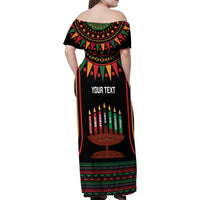 Personalized African-American Kwanzaa Family Matching Off Shoulder Maxi Dress and Hawaiian Shirt Kinara Candles African Pattern - Wonder Print Shop