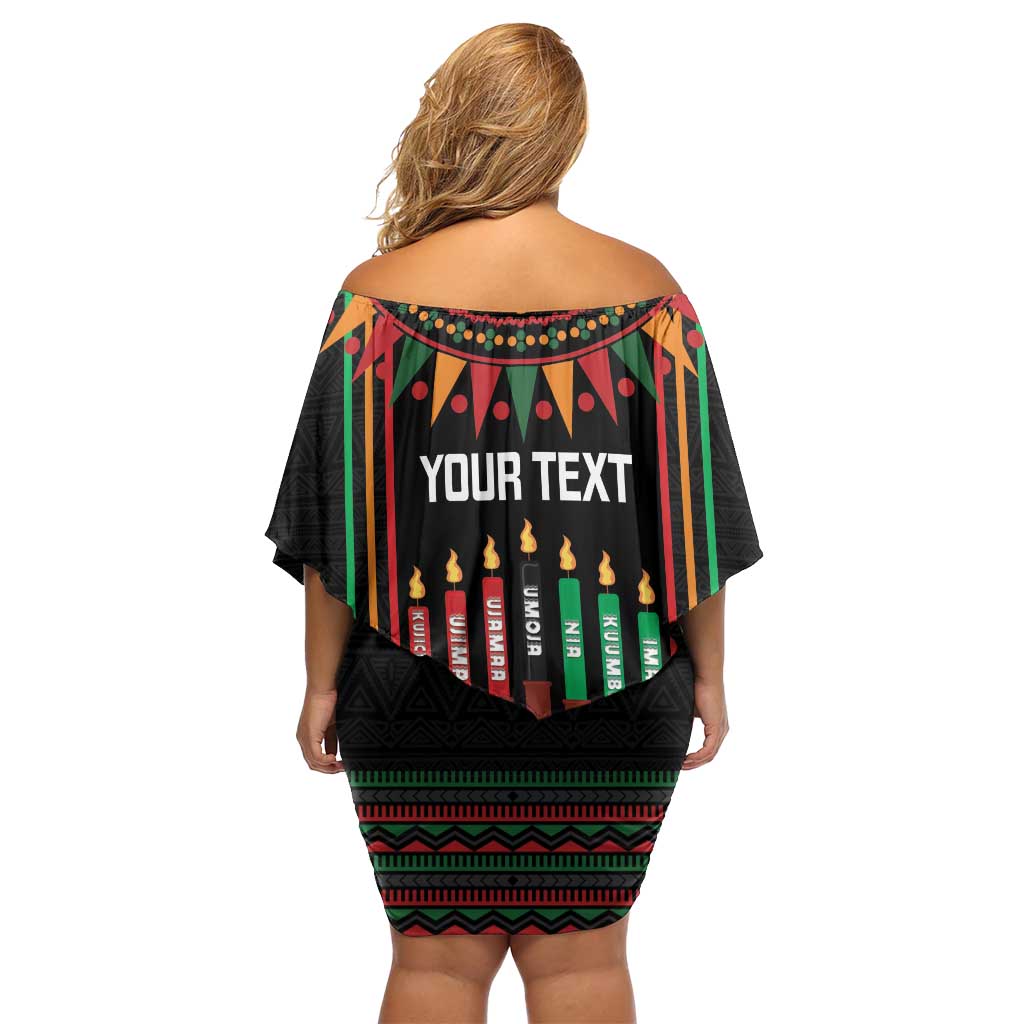 Personalized African-American Kwanzaa Family Matching Off Shoulder Short Dress and Hawaiian Shirt Kinara Candles African Pattern - Wonder Print Shop