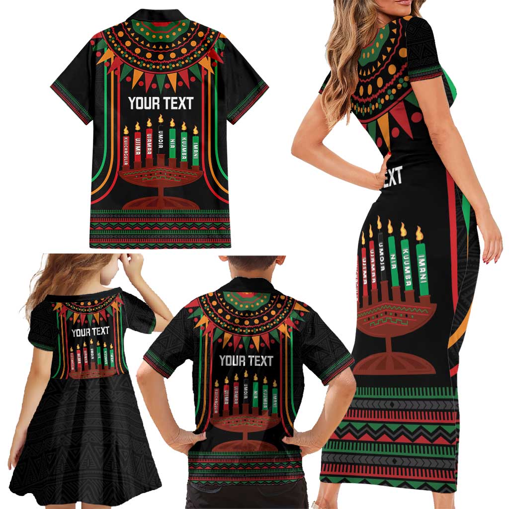 Personalized African-American Kwanzaa Family Matching Short Sleeve Bodycon Dress and Hawaiian Shirt Kinara Candles African Pattern - Wonder Print Shop