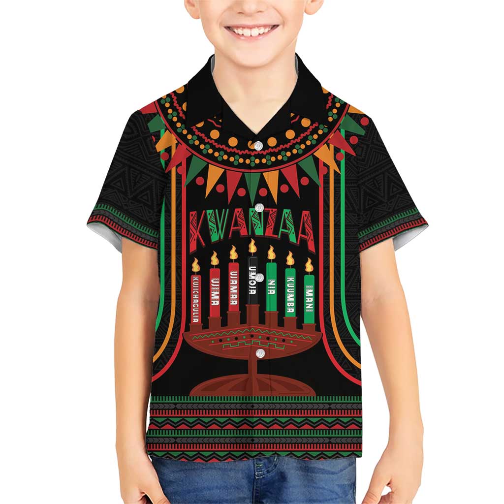 Personalized African-American Kwanzaa Family Matching Short Sleeve Bodycon Dress and Hawaiian Shirt Kinara Candles African Pattern - Wonder Print Shop