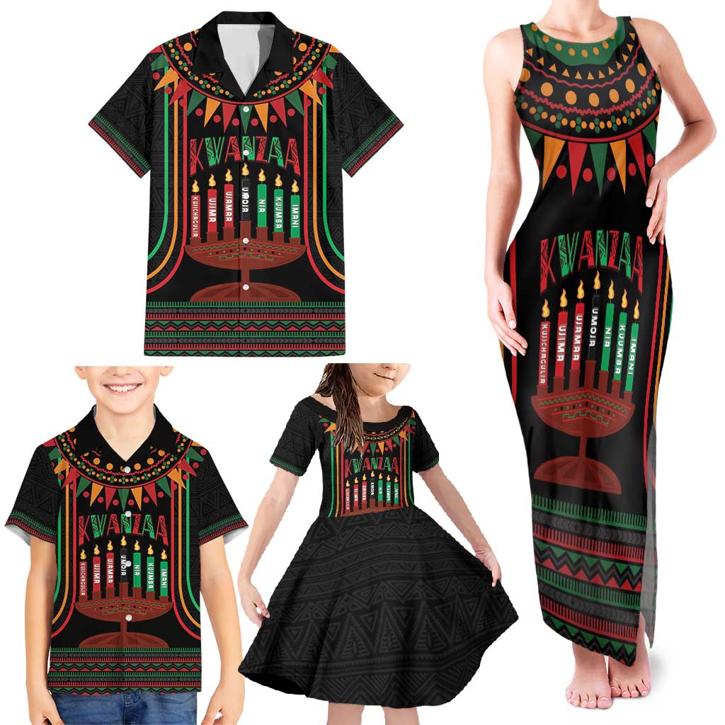 Personalized African-American Kwanzaa Family Matching Tank Maxi Dress and Hawaiian Shirt Kinara Candles African Pattern - Wonder Print Shop