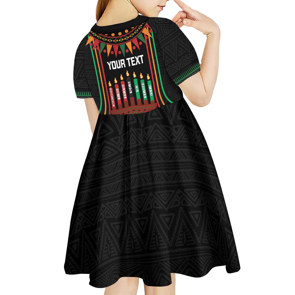 Personalized African-American Kwanzaa Kid Short Sleeve Dress Kinara Candles African Pattern - Wonder Print Shop