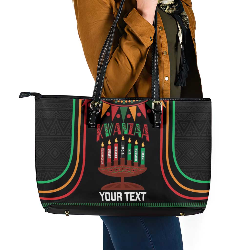 Personalized African-American Kwanzaa Leather Tote Bag Kinara Candles African Pattern - Wonder Print Shop