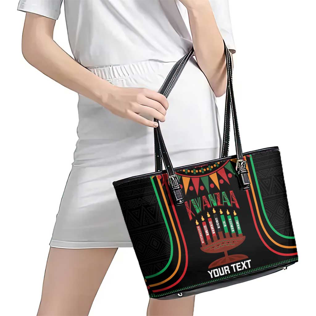 Personalized African-American Kwanzaa Leather Tote Bag Kinara Candles African Pattern - Wonder Print Shop
