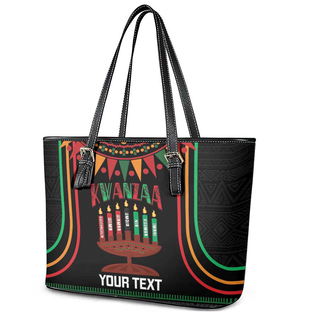 Personalized African-American Kwanzaa Leather Tote Bag Kinara Candles African Pattern - Wonder Print Shop
