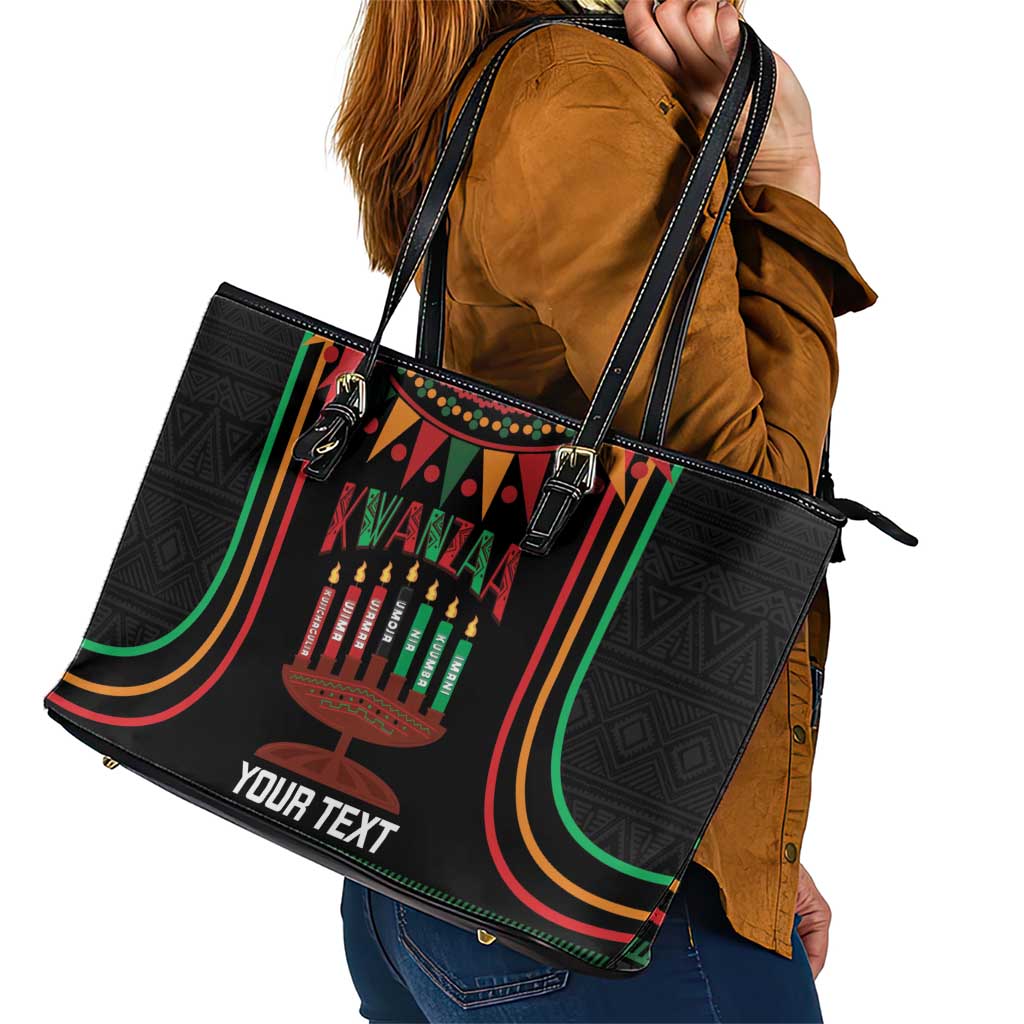 Personalized African-American Kwanzaa Leather Tote Bag Kinara Candles African Pattern - Wonder Print Shop