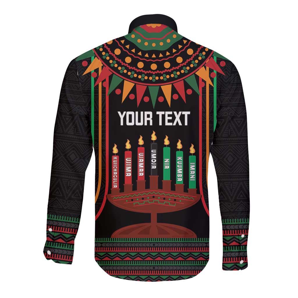 Personalized African-American Kwanzaa Long Sleeve Button Shirt Kinara Candles African Pattern - Wonder Print Shop
