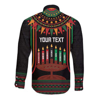 Personalized African-American Kwanzaa Long Sleeve Button Shirt Kinara Candles African Pattern - Wonder Print Shop
