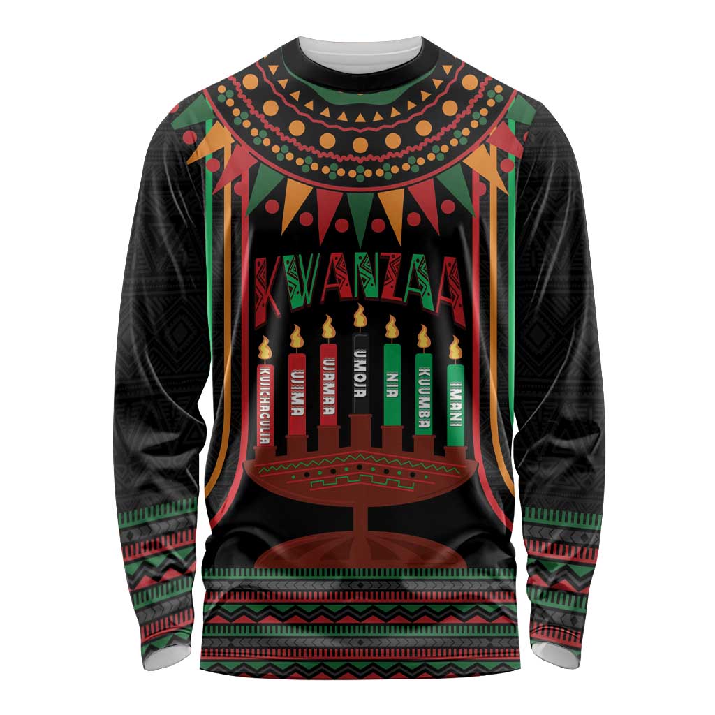 Personalized African-American Kwanzaa Long Sleeve Shirt Kinara Candles African Pattern - Wonder Print Shop