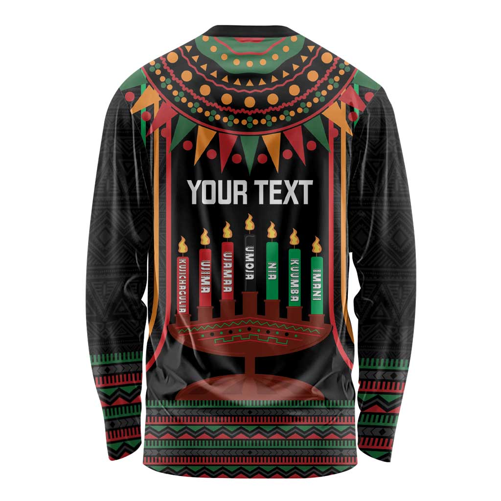 Personalized African-American Kwanzaa Long Sleeve Shirt Kinara Candles African Pattern - Wonder Print Shop