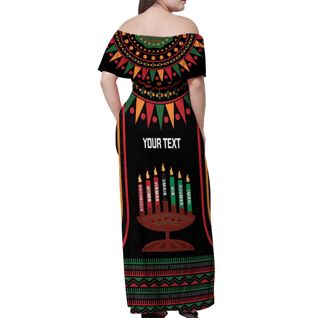 Personalized African-American Kwanzaa Off Shoulder Maxi Dress Kinara Candles African Pattern - Wonder Print Shop