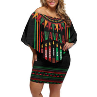 Personalized African-American Kwanzaa Off Shoulder Short Dress Kinara Candles African Pattern - Wonder Print Shop