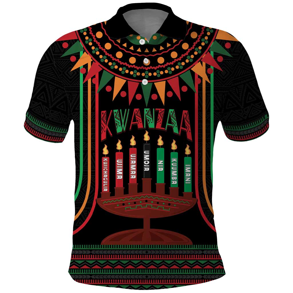 Personalized African-American Kwanzaa Polo Shirt Kinara Candles African Pattern - Wonder Print Shop