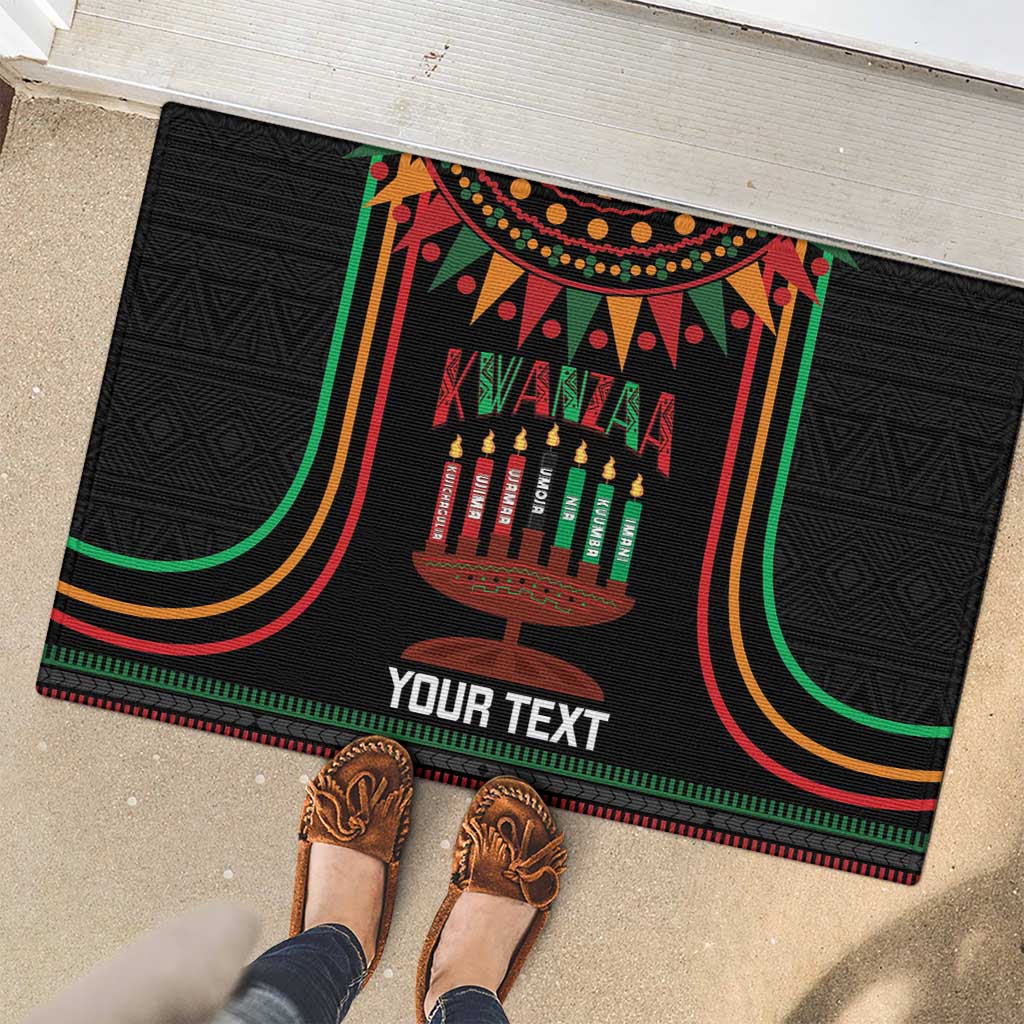 Personalized African-American Kwanzaa Rubber Doormat Kinara Candles African Pattern - Wonder Print Shop