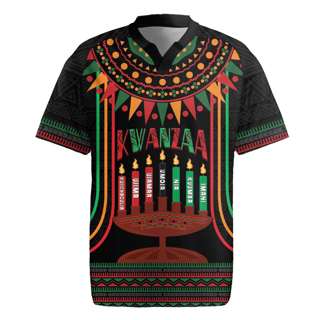 Personalized African-American Kwanzaa Rugby Jersey Kinara Candles African Pattern - Wonder Print Shop