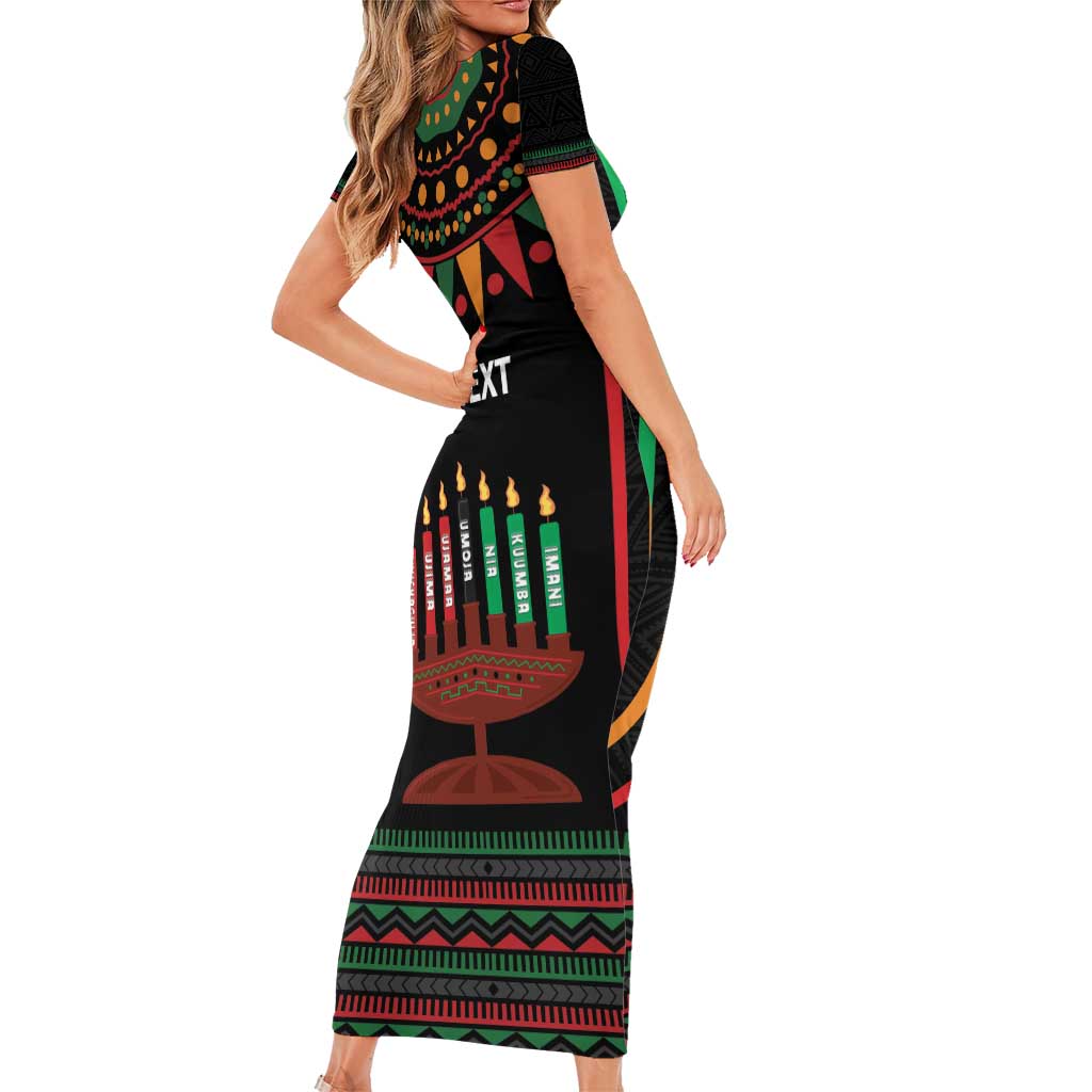 Personalized African-American Kwanzaa Short Sleeve Bodycon Dress Kinara Candles African Pattern - Wonder Print Shop