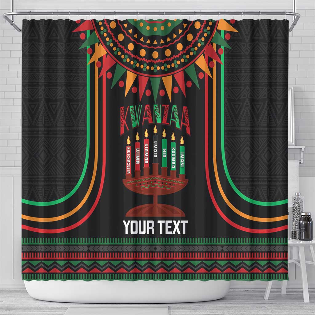 Personalized African-American Kwanzaa Shower Curtain Kinara Candles African Pattern